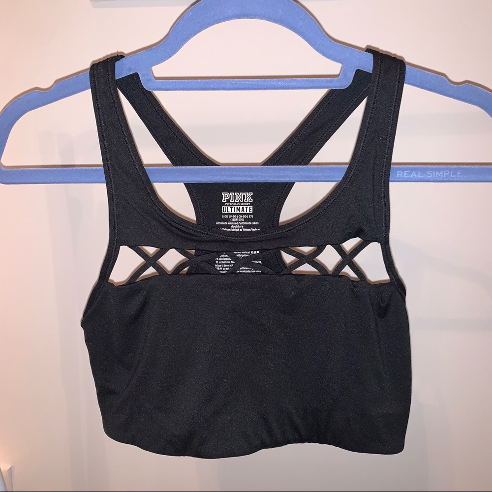 Pink Criss-Cross Black Sports Bra